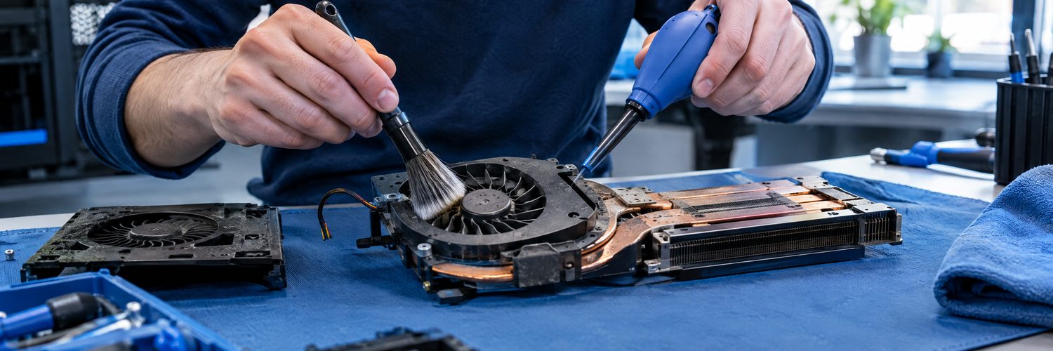 Reiniging van ventilator en koeling van een computer.