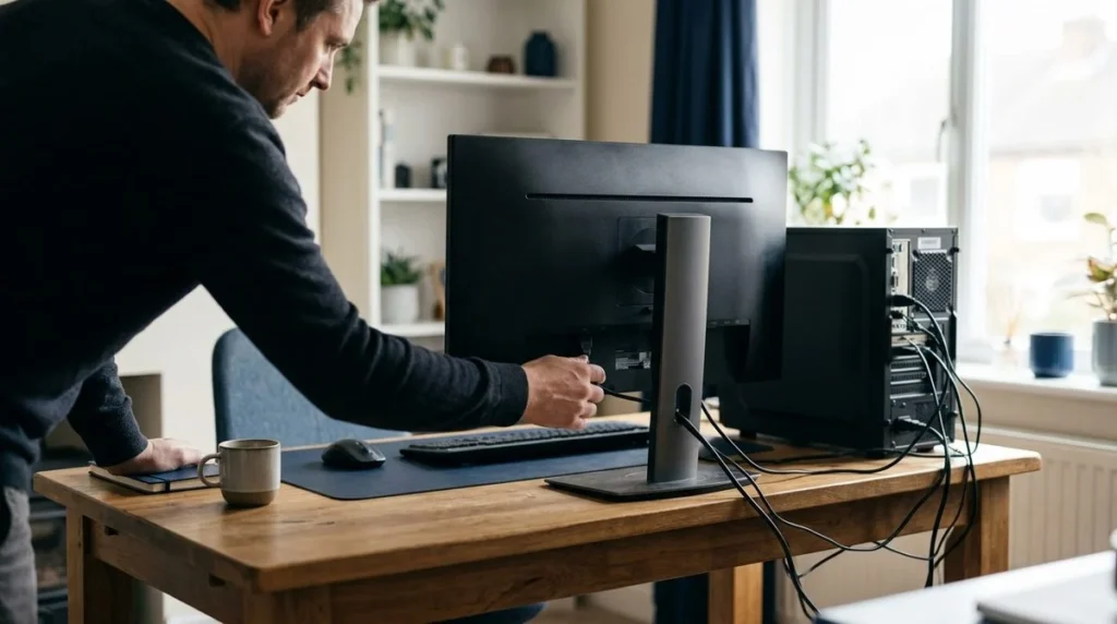 Controle van een beeldscherm en kabel terwijl de computer geen beeld doorgeeft.