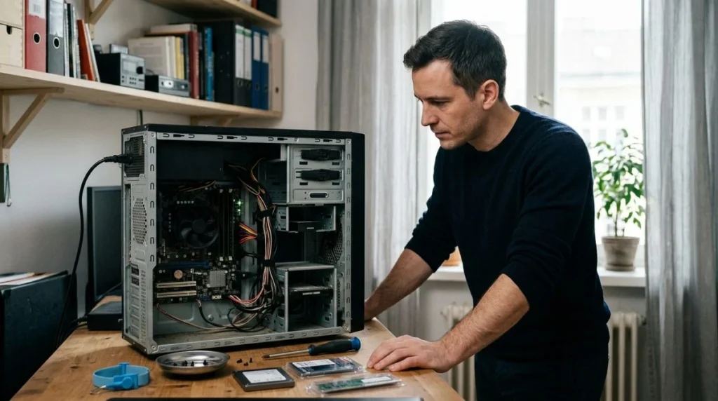 Vrije aansluitingen en onderdelen van een computer worden bekeken voor een latere upgrade.